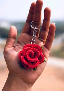 Handmade Crochet Rose Keychain