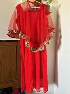 Stunning Red Ethnic Gown with cape