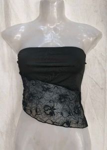 Lace Trimmed Black Tube Top