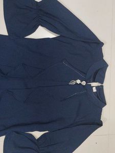 Elegant Navy Blue Blouse with Embellishments