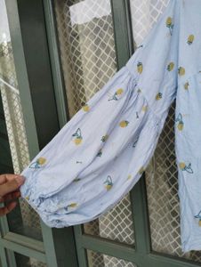 Cute Light Blue Fruit Print Blouse
