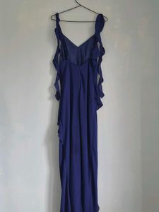 Elegant Ruffled Royal Blue Maxi Dress