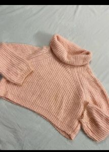 Peach Ribbed Knit Turtleneck Sweater