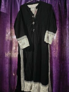 Elegant Black Kurta with White Embroidery