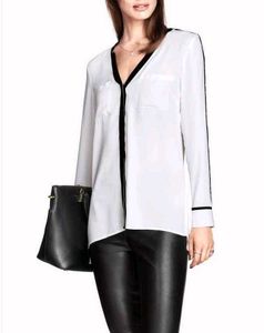 H&amp;M Chic White Blouse with Black Trim