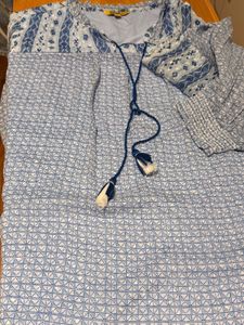 Blue Printed Tassel Kurta