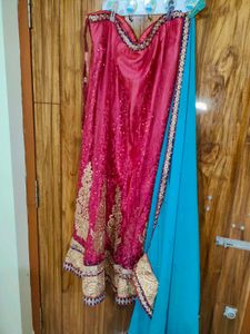Vibrant Red &amp; Blue Lehenga Choli Set