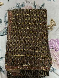 Embellished Black & Gold Saree