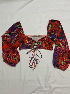 Long balloon puff sleeves floral print top