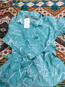Turquoise Printed Shirt &amp; Pants Set