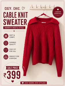 Cozy Chic Red Cable Knit Sweater