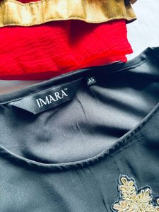 Elegant Black Kurta Set with Red Dupatta