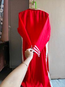 Vibrant Red Kurta with Elegant Neckline