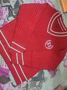 Tokyo Talkies Red Ribbed Acrylic Sweater Vest