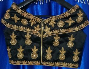 Elegant Black &amp; Gold Embroidered Blouse