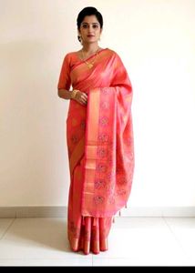 Pink & Gold Embroidered Fabric