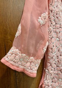 Peach Chikankari Short Kurti
