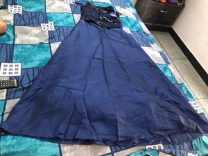 Elegant Navy Blue Embroidered Corset Dress