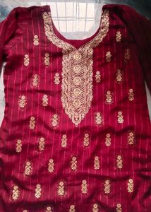 Maroon Embroidered Kurta