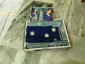 Elegant Grey Embroidered Silk Saree