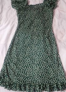 Cute Green Floral Mini Dress