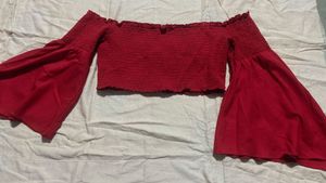 Red Off-Shoulder Bell Sleeve Top