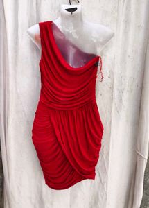 24238. Chic Red One-Shoulder Ruched Dress