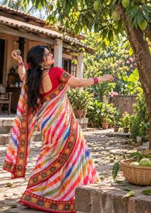 Vibrant Striped Saree