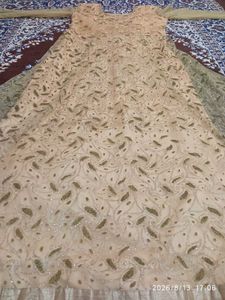 Elegant Beige &amp; Gold Anarkali Gown