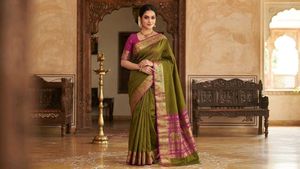 Elegant Olive Green Silk Saree