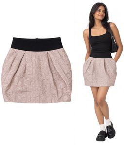 Textured Mini Skirt with Black Waistband