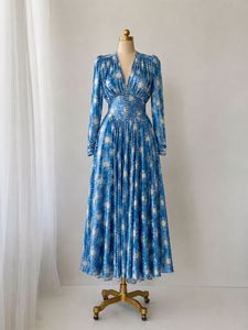 Blue Star Print Long Sleeve Dress