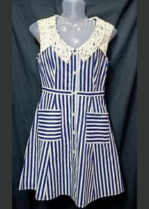Classic Striped Dress with Crochet Collar