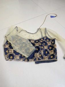 Navy &amp; Gold Embroidered Blouse