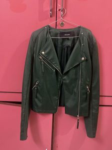 Green Faux Leather Biker Jacket