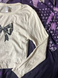 Cream Long Sleeve Top with Bow Print