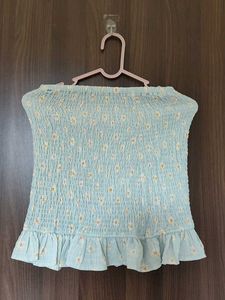 Light Blue Smocked Floral Tube Top