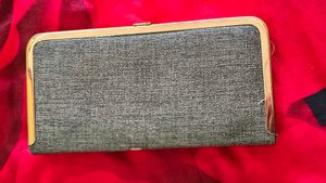 Elegant Grey Clutch with Gold Trim
