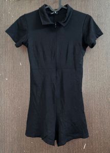 Black Shirt Collar Playsuit