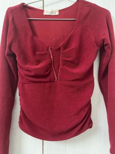 Chic Ribbed Burgundy Top
