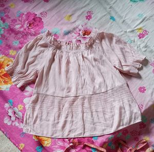 Pink Smocked Peasant Blouse