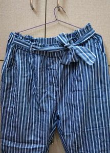 Blue Striped Tie-Waist Pants
