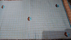 Embroidered Saree with Blue Floral Motifs