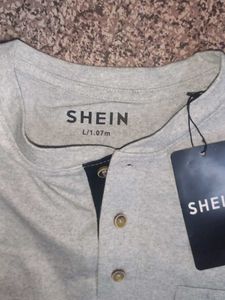 Shein Grey Henley T-Shirt with Pocket
