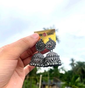 Oxidized Silver Jhumka Earrings