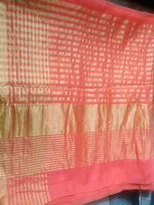 Vibrant Orange Saree with Golden Border