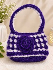 Purple Crochet Handbag with Flower Accent