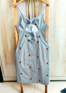 Chic Blue Striped Floral Summer Dress Size-28