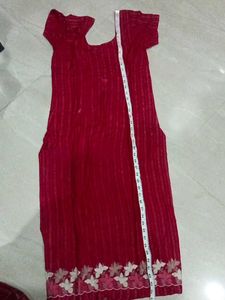 Red Striped Saree with Floral Border