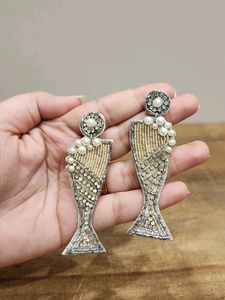 Champagne Glass Pearl Drop Earrings